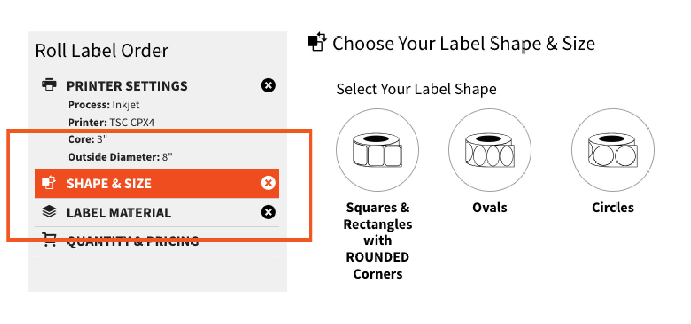 Screenshot of Hickman's Roll Label order too for TSC printers.