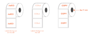 Graphic description of the difference between unwind direction/ roll orientation and core size.